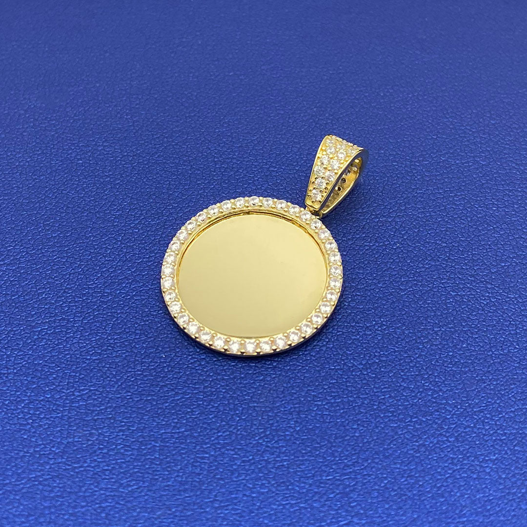 10k CZ Custom Round Picture Pendant S